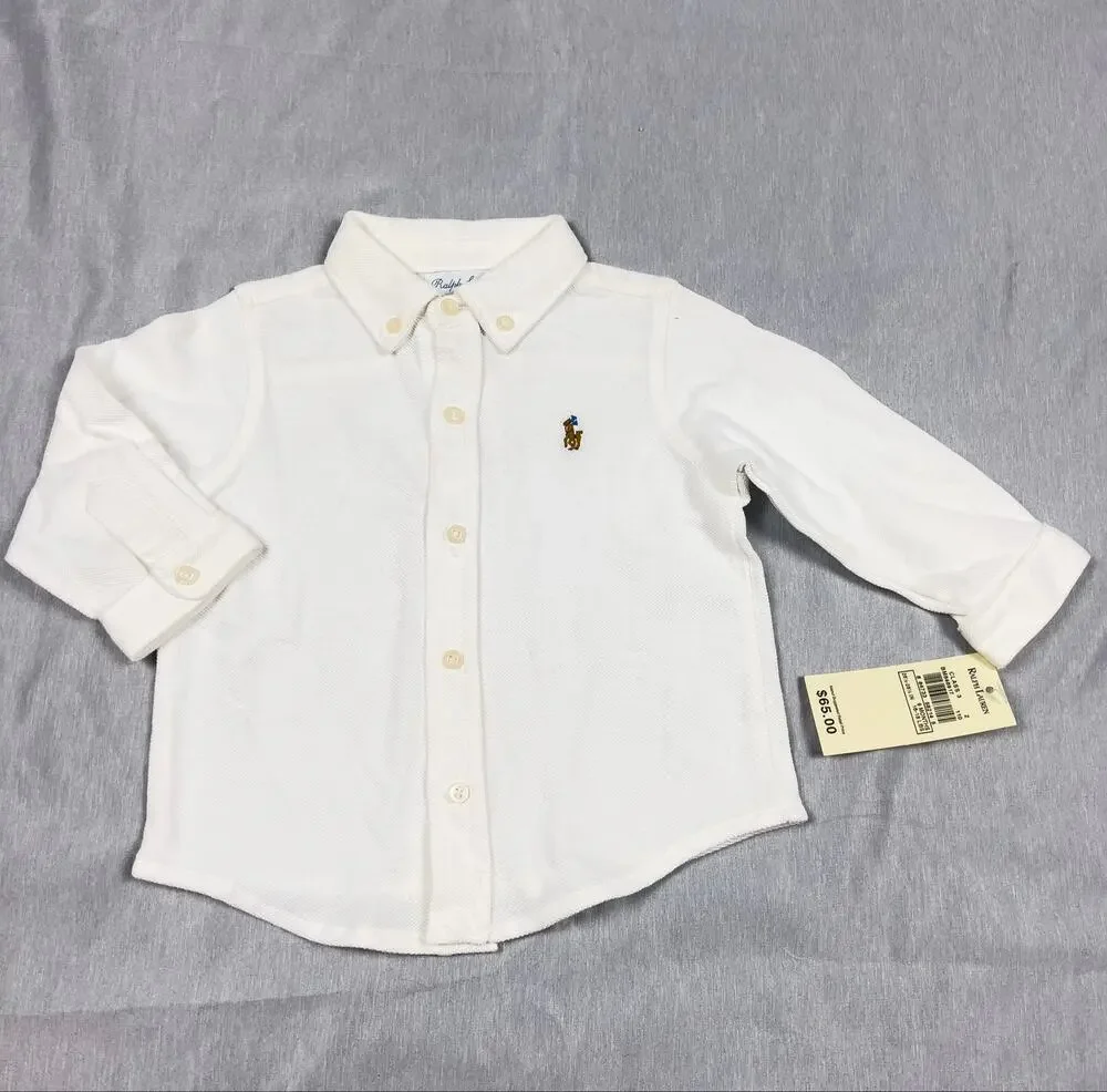 Vintage NWT Ralph Lauren Baby Boy Long Sleeve Oxford Button Down 9M Pony Logo
